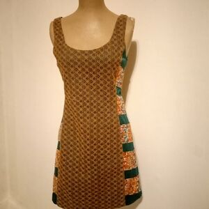 Judith March Brown and Green Patterned Mini Dress